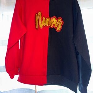 Niners Split Red and Black Sweatshirt with Gold Script